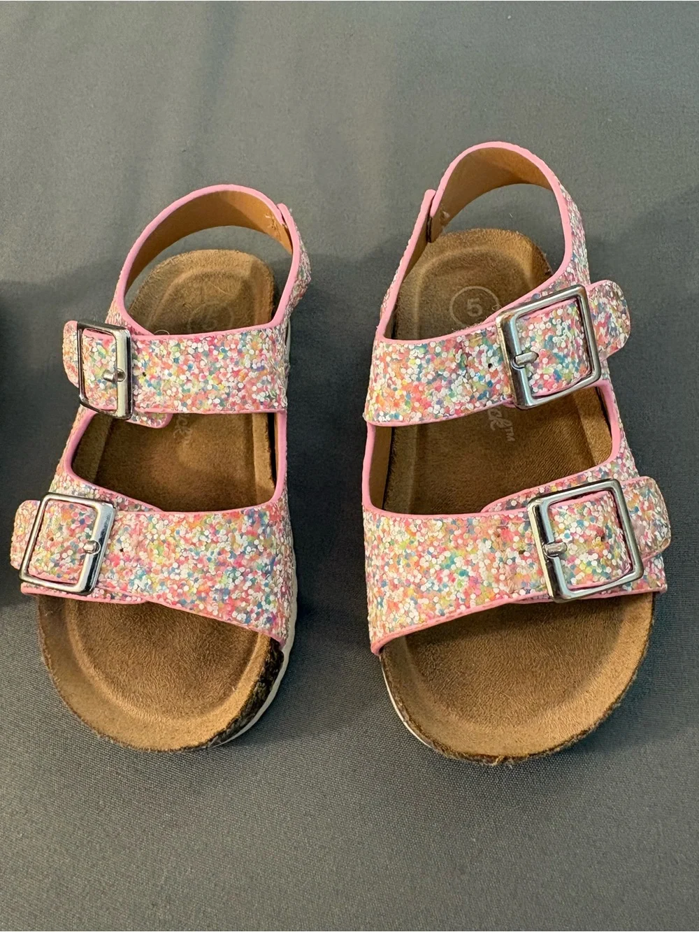 Cat & Jack Pink Glitter and Tan footbed Double-Buckle Sandals lot 2 toddler 5c